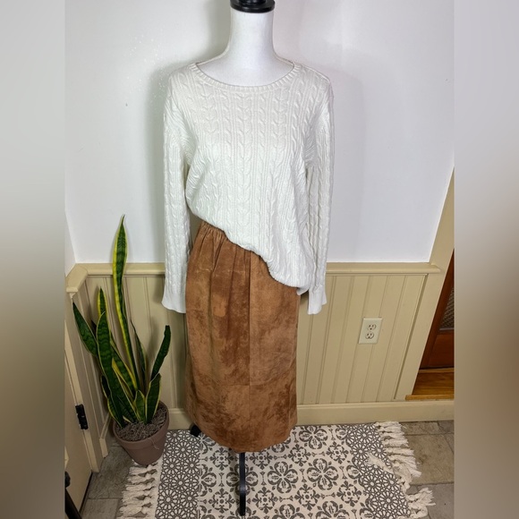 Vintage Camel Brown Suede Chic Maxi Skirt Elastic Waist Boho Casual Hippie S / M - Picture 8 of 13